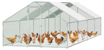Produktbild von ISOISL Freilaufgehege für Hühner 3 x 8 x 2 m, 24 m², Spitzdach, verzinkter Stahlrahmen 25 mm, grünes Kunststoffgitter und weiße PE-Schutzplane