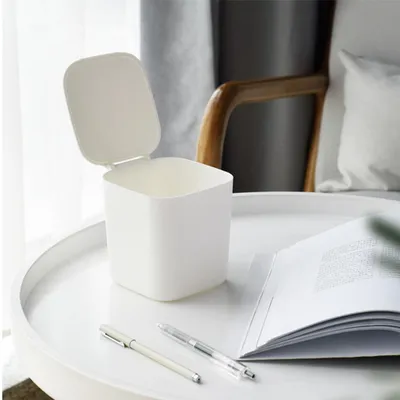 Produktbild von Mini-Abfalleimer mit Deckel, Druckknopf,  Mülleimer Desktop Papierkorb Klein Abfallbehälter