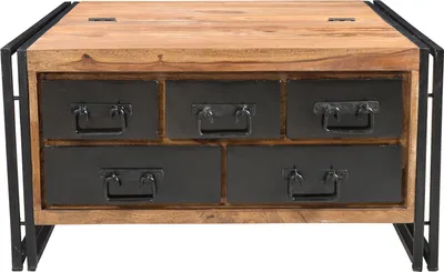 Produktbild von SIT Möbel Couchtisch-Truhe | 5 Schubladen, 1 Klappfach | Akazie mit Altmetall | natur mit antikschwarz | B 90 x T 90 cm H 47 cm | 09294-01 | Serie PANAMA