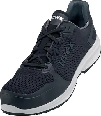 A black uvex 1 sport shoe with a white sole.