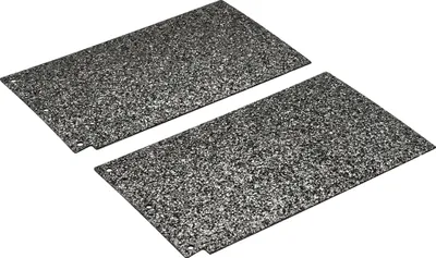 Two rectangular abrasive pads with holes in the corners are shown on a white background.