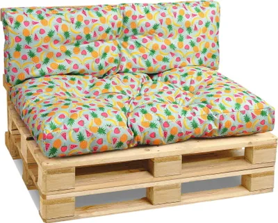 Produktbild von Gartenkissen für Palettenmöbel 40x120 cm, 80x120 cm mit fruchtiges Muster - aus dickem Polsterstoff, mit weicher Füllung - Set aus 2 Palettenauflagen