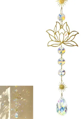 Produktbild von 2 Stück Lotus Sonnenfänger Kristall Fensterdeko Prisma Glas Windspiel Messing Lichtfänger Anhänger