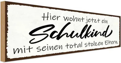 Produktbild von vianmo Holzschild 10x27 cm hier wohnt jetzt Schulkind mit Kids Kinder Teens