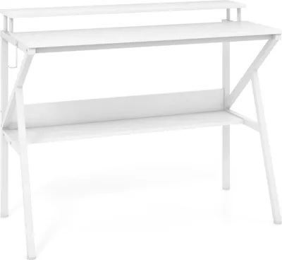 Produktbild von Kompakter Schreibtisch mit Monitorständer und Ablage, Weiß, 100 x 50 cm
