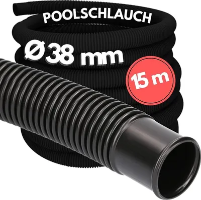 Produktbild von 15 Meter Kalitec Poolschlauch 38mm, schwarz I Schwimmbadschlauch 38 mm I Schlauch Pool I Schlauch für Poolpumpe I flexibler Pumpenschlauch I Germany I Formstabil I Trittfest