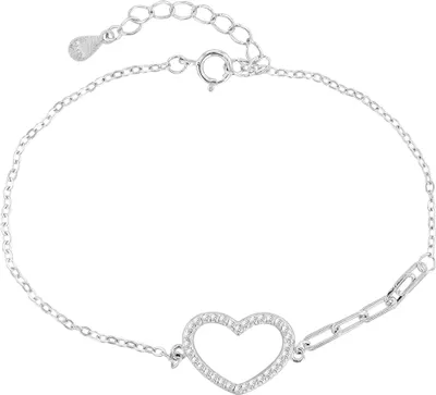 Produktbild von 925/- Echt Silber Armband "Anju" mit Herz, rhodiniert, 17+3 cm