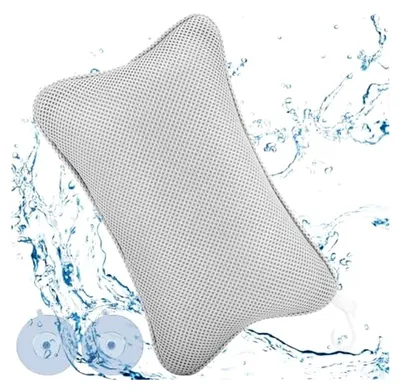 Produktbild von Badewannenkissen mit 2 starken Saugnäpfen für sicheren Halt, ergonomisches Kissen für Nackenentspannung (Grau)