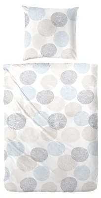 Produktbild von Bettwäsche Soft-Seersucker Kreise blau-beige 135 x 200 cm