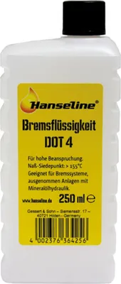 Produktbild von Hanseline Bremsflüssigkeit DOT 4, Flasche 250ml
