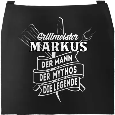 Produktbild von Grill-Schürze für Männer mit Spruch personalisierbar Grillmeister eigener Name die Legende Grillen Geschenk Baumwoll-Schürze Küchenschürze Moonworks® schwarz unisize