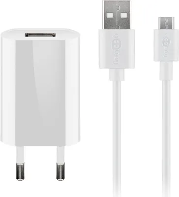 Obrázek produktu pro Goobay 44983 Nabíjecí sada Micro USB (5 W), bílá, 1 m - Napájecí adaptér s kabelem micro USB, 1 m , bílý