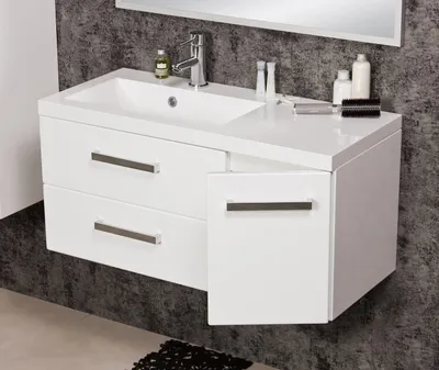 Produktbild von Quentis Badmöbel Genua, Breite 90 cm, 2 Schubladen, weiß glänzend, Waschbeckenunterschrank montiert