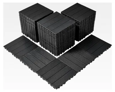 Produktbild von Terrassenfliesen-Set, 54 Stück, Balkonfliesen 30 x 30 cm, Klickfliesen, wasserdichter Kunststoffbodenbelag für den Außenbereich, geeignet für Terrasse, Pool, Balkon, Garten, Dunkelgrau