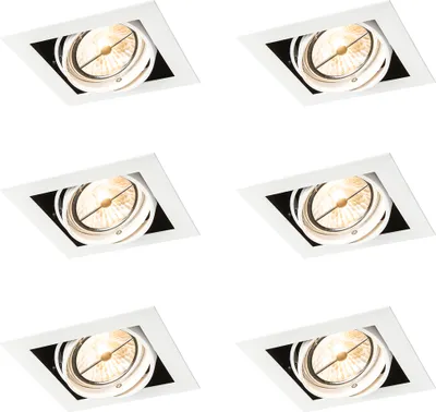 Produktbild von QAZQA - Set mit 6 Einbaustrahlern Weiß AR111 Verstellbar - Oneon I Wohnzimmer I Schlafzimmer - Stahl - LED geeignet G53