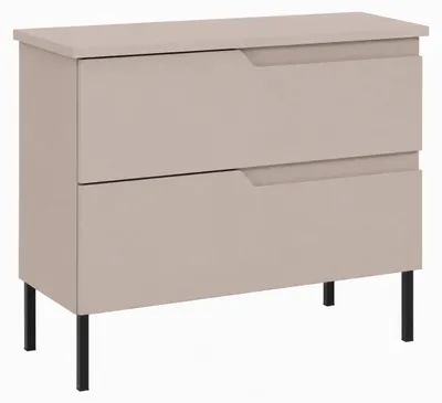 Immagine prodotto di Mobile bagno a pavimento, larghezza 80 cm, ante a listelli di 16 mm, finitura in legno di cashmere e pannello di cashmere, maniglie fresate, piedi quadrati di 15 cm, dimensioni 80 x 46 x [altezza mancante], Immagine generata dall'IA