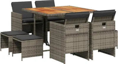 Productafbeelding van vidaXL 9-delige tuinset met kussens, grijs, polyrotan