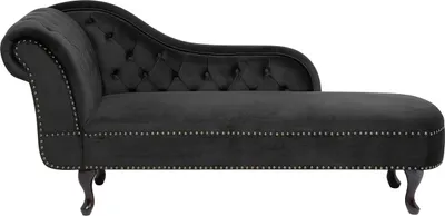 Produktbild von BELIANI Chaiselongue Linksseitig Schwarz Samtstoff Holzfüße Glamourös