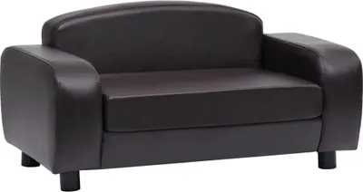 A brown faux leather dog sofa.
