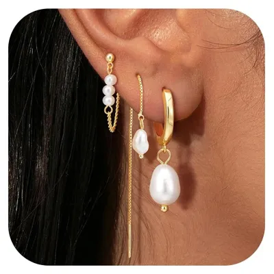 Image de Lot de 3 paires de boucles d'oreilles en or et en argent pour femmes