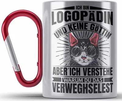 Produktbild von Trendation - Logopädin Lustiger Spruch Edelstahl Tasse Karabiner Geschenk Logopädie (Rot)