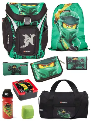 Produktbild von Lego Ninjago Schulranzen Set EXPLORER Golden Power 9-teilig mit Sporttasche; grüner Ninja Lloyd