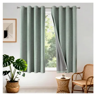 Produktbild von 100% blickdichte Vorhänge mit Ösen, Leinenoptik, 2 Stück, Verdunkelungsvorhang, Thermovorhang, Hitzeschutz, wärmeisolierte Beschichtung für Schlafzimmer und Wohnzimmer
