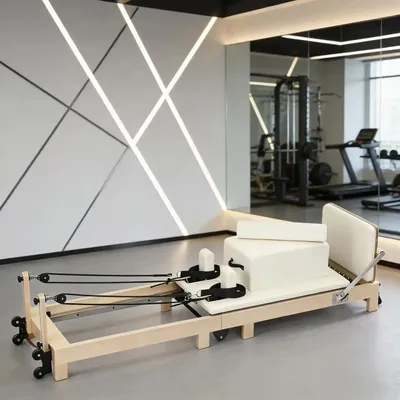 Immagine prodotto di Pilates Reformer - Attrezzo fitness pieghevole - Resistenza regolabile - 240×60×30 cm - Per casa e palestra - Bianco