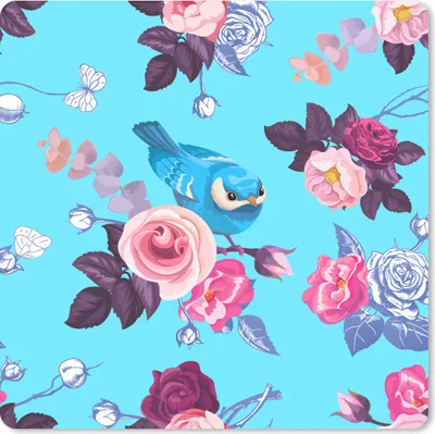Produktbild von MuchoWow® Mauspad Mousepad Vogel - Blumen - Muster 20x20 cm - Mousepads - Maus Mat - Pad - Mausunterlage - Desk Mat - Bureauartikeln