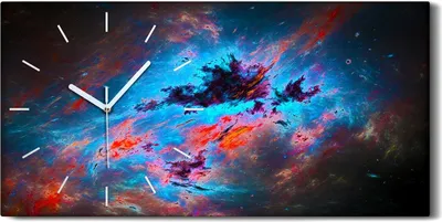 Produktbild von Wohnzimmer-Bild Leinwand Uhr Geräuschlos Kunstdruck 60x30 Weltraum Galaxie Bunt - weiße Hände