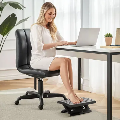 Produktbild von Sweiko Ergonomische Fußstütze, höhenverstellbar, Massagefläche mit Rollen, Schwarz, 46 x 35 cm