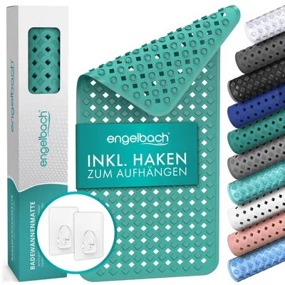 Produktbild von Engelbach Badewannenmatte 88x40cm rutschfest mit Aufhängung - Antirutschmatte Badewanne  - 100 % BPA frei - maschinenwaschbar - Grün