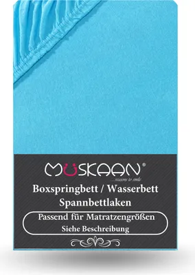 Produktbild von Premium Jersey Spannbettlaken 180x200 cm - 200x220 cm + 40 cm Boxspringbett mit Elasthan türkis