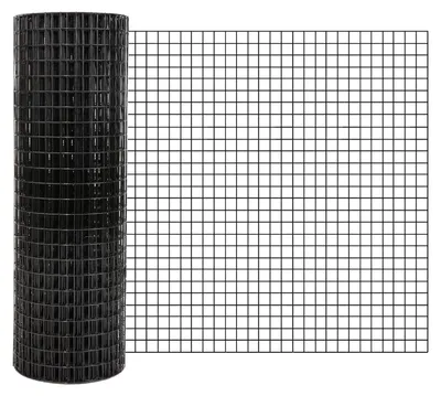 Image de Rouleau de grillage métallique - Grillage métallique galvanisé et enduit de PVC - 0,9 x 15 m - Mailles de 1,27 cm (calibre 19) - Clôture de jardin, poulailler, clapier, rongeurs - Noir