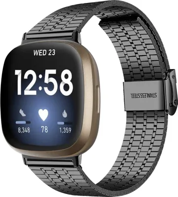 Produktbild von Strap-it Fitbit Versa 3 Edelstahlarmband (Schwarz)