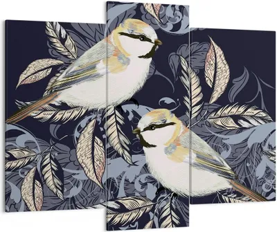 Produktbild von Bild auf Leinwand - Leinwandbild - 3 Teile - Vögel Blätter Ornament - 130x100cm - Wand Bild - Wanddeko - Wandbilder - Leinwanddruck - Bilder - Wanddekoration - Leinwand bilder - CB130x100-4408
