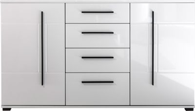 Sideboard COLORADO-61 in weiß Hochglanz mit schwarzen Relinggriffen BxHxT ca. 150x86x42cm