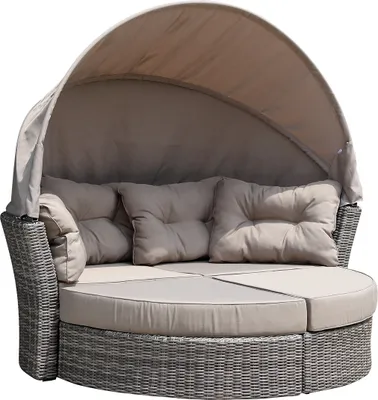 Produktbild von DEGAMO Sonneninsel Liegeinsel Relaxinsel MARBELLA, Alu + Polyrattan grau bicolor, Polster taupefarben, mit Klappverdeck