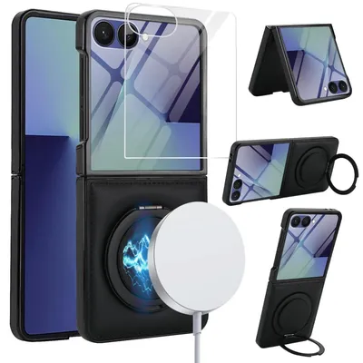 Immagine prodotto di Per Samsung Galaxy Z Flip7 supporto ad anello MagSafe integrato nella custodia in vetro nero