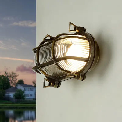 Produktbild von Außenwandleuchte E27 IP64 Maritim Glas Echt-Messing Außenlampe Wand Terrasse