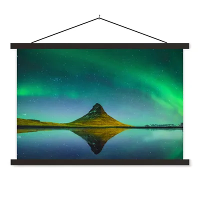 Produktbild von MuchoWow® Textilposter Nordlicht - Berge - Wasser - Island - Natur 120x80 cm mit schwarzem Rahmen - Wanddeko