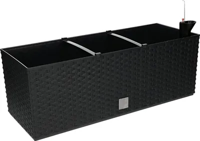 Produktbild von KOTARBAU Blumenkasten Anthrazit 50x20x20cm mit Bewässerungseinlage, Rattan-Imitat Kunststoff, für Balkon, Terrasse & Innenbereich, Frost- & UV-beständig, pflegeleicht