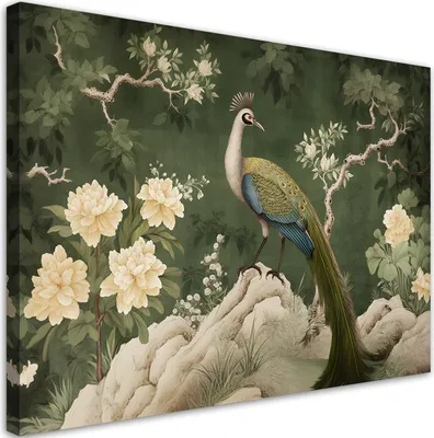 Produktbild von Leinwandbild Orientalischer Pfau Grün 100x70 Feeby Grün bild für die wand bereit zum aufhängen