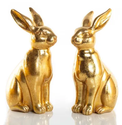 Produktbild von 2 goldfarbene Osterhasen Figuren aus Keramik  22 cm