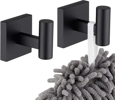 Image de Lot de 2 crochets muraux en acier inoxydable, noir mat