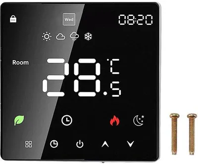 Obrázek produktu pro Chytrý termostat pro byty – programovatelný termostat s dotykovým displejem – pro kotle a ohřívače vody – černý