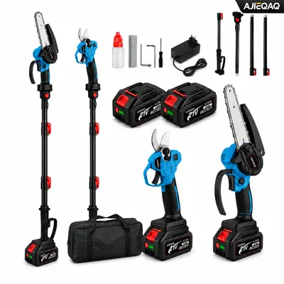 Produktbild von AJIEQAQ 2-in-1 Akku-Hochentaster 21V, 6" Mini-Kettensäge & 40mm Astschere, Brushless, 2×4,0Ah Akku, bis 205cm