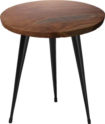 Produktbild von BELIANI Beistelltisch Dunkelbraun / Schwarz Teakholz 45 x 48 cm Holzplatte Metall Gestell Geölt Rund Modern