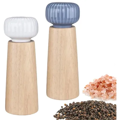 Produktbild von Pfeffermühle manuell aus Gummibaumholz,2er Set Salzmühlenset mit einstellbarem Mahlgrad, Keramikmahlwerk, 7 Inch