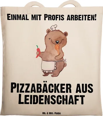 Produktbild von Mr. & Mrs. Panda Jutebeutel Pizzabäcker Leidenschaft - Transparent - Geschenk, Witzig, Schultasche, Tote Bag, Spruch, Laptoptasche, Tasche, Lieferbringdienst, Lustig
